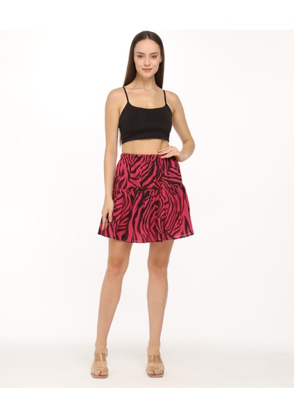 Şifon Krep Kumaş Pembe Zebra Desenli Şort Etek fiyatları