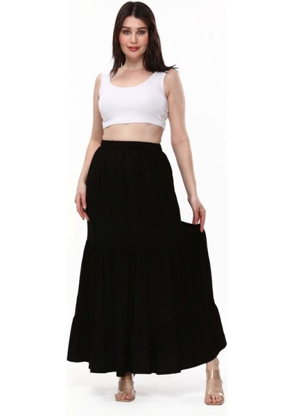 Belmando Viskon Kumaş Üç Kat Fırfırlı Uzun Etek fiyatları