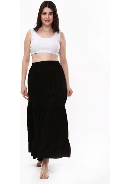 Belmando Viskon Kumaş Üç Kat Fırfırlı Uzun Etek modelleri
