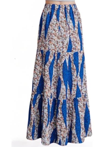 Viskon Kumaş Fırfırlı Üç Kat Uzun Mavi Kadın Etek modelleri