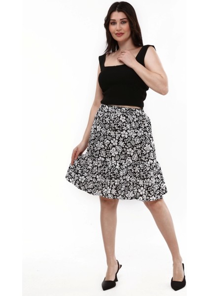 Midi Boy Viskon Kumaş Çiçek Desenli Etek modelleri