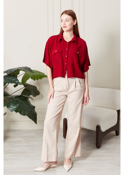 Viskon Kumaş Kırmızı Kadın Gömlek modelleri