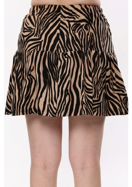 Süet Kadife Zebra Desenli Şort Etek