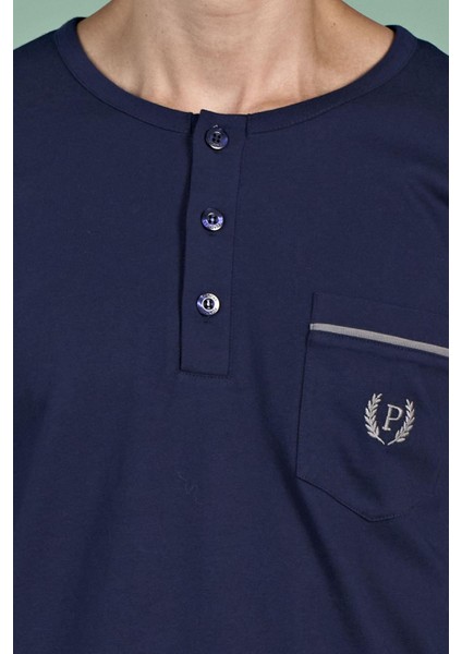 Erkek Lacivert Uzun Kollu Düğmeli Yaka Cep Detaylı Pijama Takımı C8T3N91 fiyatları