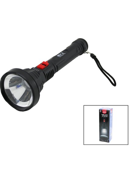 USB ŞARJLI=5V 1W LED El Feneri 3-Kademe Işık - Flaşör Şarj Gösterge 70LÜMEN 25.7cm (5256)