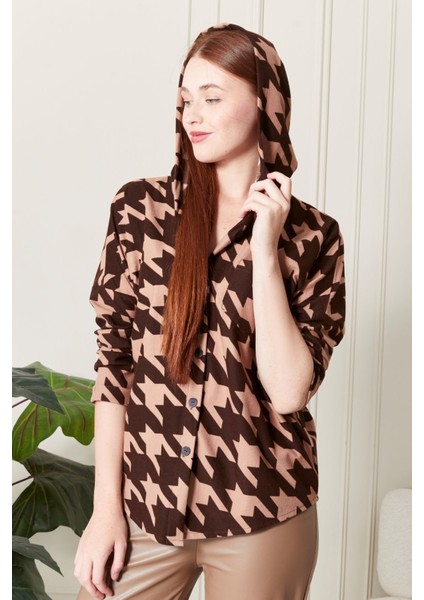 Süet Kadife Kapüşonlu Oversize Gömlek-Pera