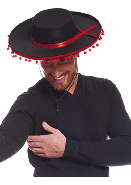 Kırmızı Ponponlu Siyah Renk Yetişkin Ispanyol Şapkası fiyatları