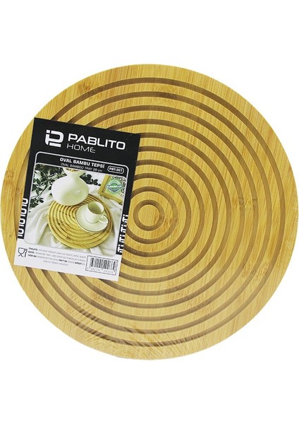 Yuvarlak Çift Taraflı=düz - Dalgalı Oyuk Kanallı Ahşap Bambu Sunum Tepsi 28CM (5256)