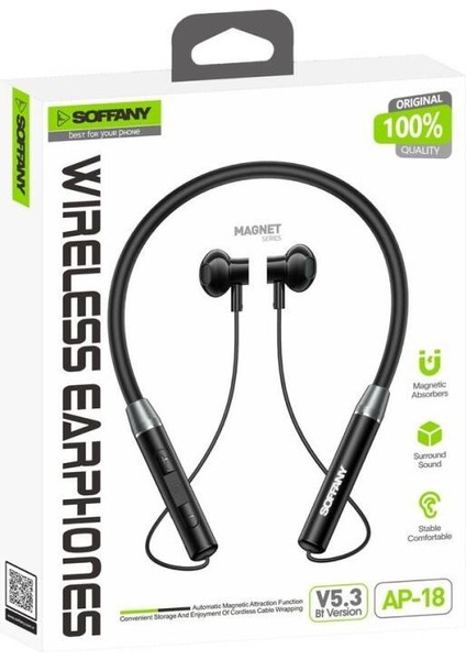 AP-18 Magnet Serisi Boyun Askılı Bluetooth 5.3 Kulaklık Siyah fiyatları