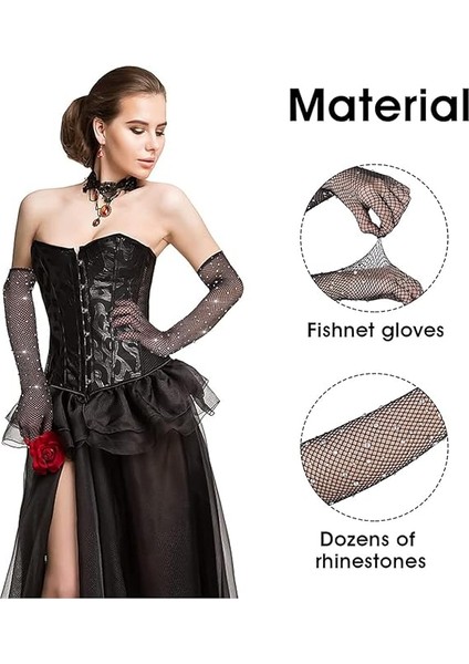 Siyah Renk Incili Elmas Işlemeli File Örgü Uzun Eldiven 45 cm (5256) fırsatları