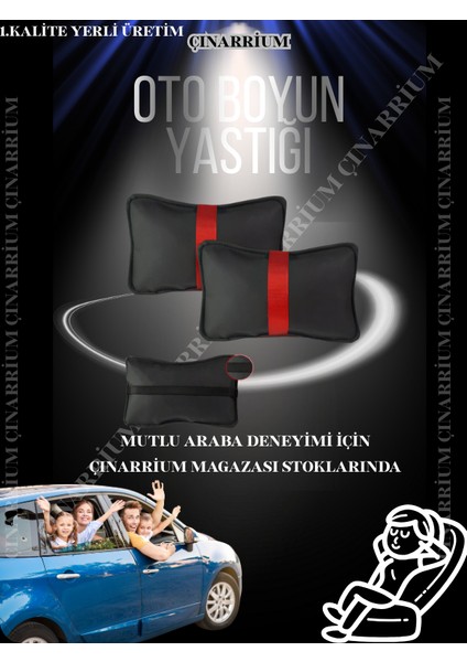 Mercedes Sl R129 1989-2002 Oto Koltuk Kırmızı Şerit Boyun Yastığı 2 Adet