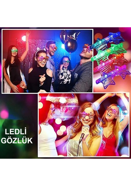 Işıklı Yıldız Gözlük Ledli Parti Gözlüğü 6 Renk 12 Adet (5256) fırsatları