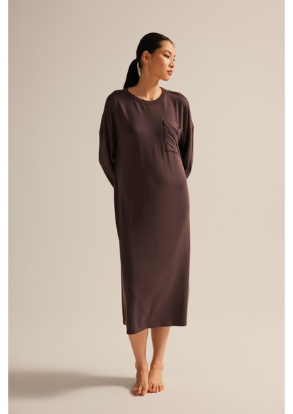 Kadın Modal Iki Iplik Yırtmaç Detaylı Elbise modelleri