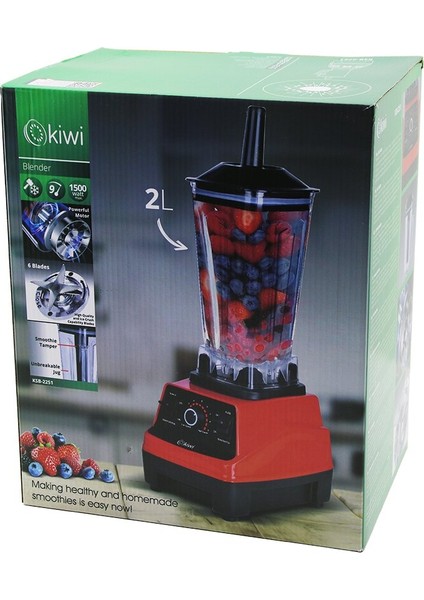 Kiwi KSB-2251 Pro Standlı Blender Buz Kırıcı Çok Amaçlı Blender Doğrayıcı 1500W6 Bıçakhazne=2lt 9 Kademe Hız (5256)