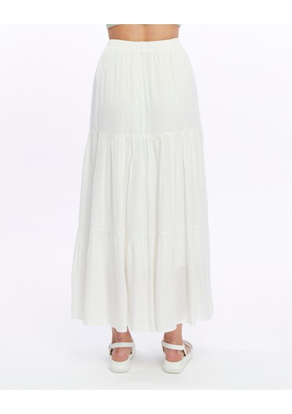Astarlı Viskon Kumaş Beyaz Uzun Fırfırlı Etek indirimleri