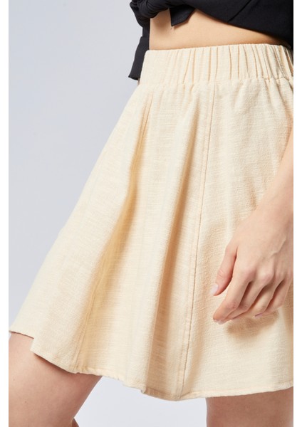 Flamlı Keten Parçalı Kısa Kloş Etek indirimleri