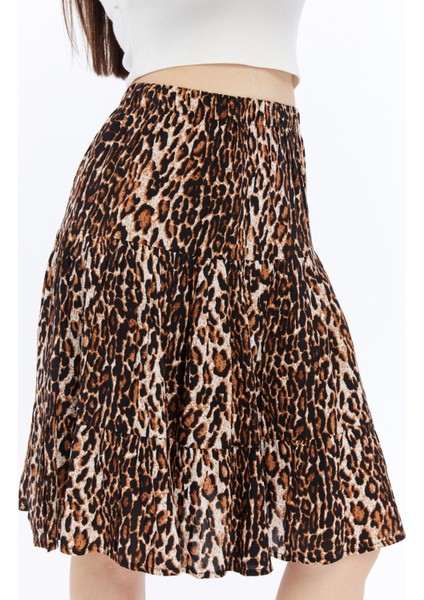 Viskon Kumaş Midi Boy Kadın Leopar Şort Etek fırsatları