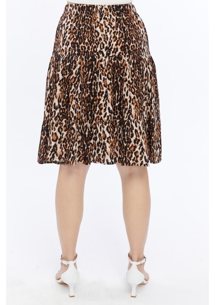 Viskon Kumaş Midi Boy Kadın Leopar Şort Etek