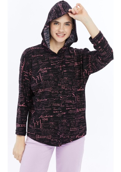 Süet Kadife Kapüşonlu Oversize Gömlek-Pera