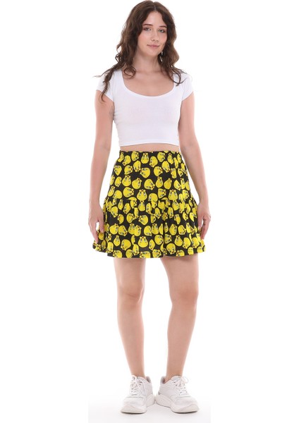 Tweety Çizgi Film Karakterli Jarse Kumaş Mini Boy Şort Etek