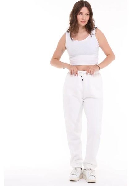 Üç Iplik Şardonlu Beyaz Eşofman Altı fiyatları