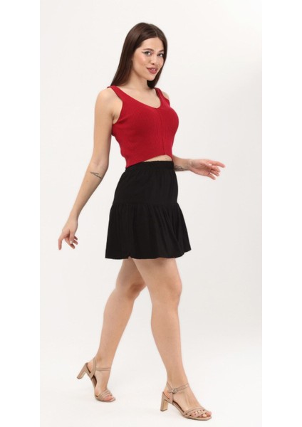 Siyah Belmando Midi Viskon Kumaş Şort Etek modelleri