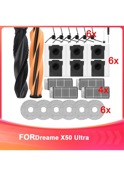 X50 Ultra Complete Robot Süpürge Için Aksesuar Seti, Ana Fırçalar, Filtreler, Toz Torbaları, Paspas Pedleri, Yan Fırçalar (Yurt Dışından)