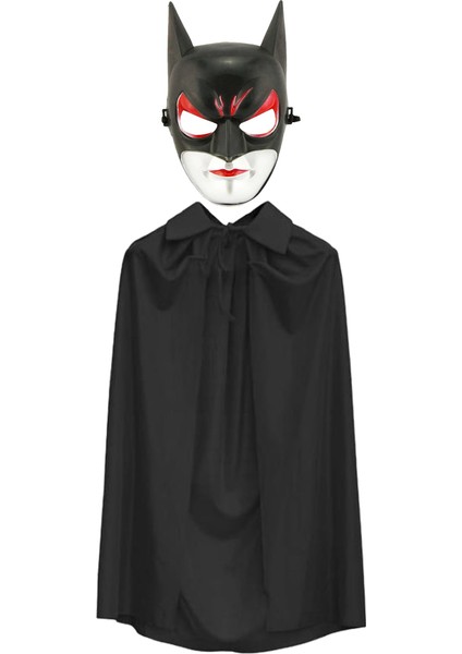 Batman Maskesi Cat Woman ve Batman Pelerini 90 cm Siyah Renk Set (5256)
