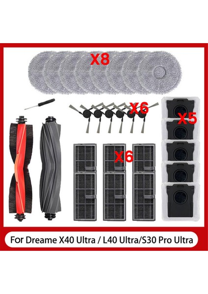 L40 Ultra / X40 Ultra / S30 Pro Elektrikli Süpürge Aksesuarları Için 28 Adet Ana Yan Fırça Paspas Bezi Toz Torbası Filtresi (Yurt Dışından)