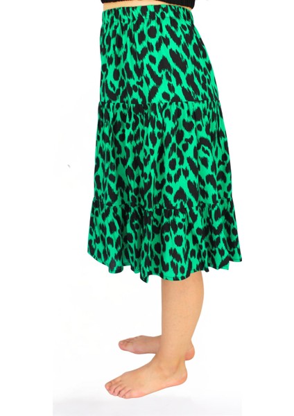 Yeşil Leopar Viskon Kumaş Midi Boy Kadın Şort Etek indirimleri