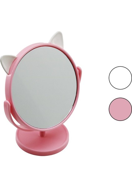 6 Inç - 15CM - Yuvarlak Kulaklı Renkli Plastik Makyaj Aynası Ayaklı (5256)