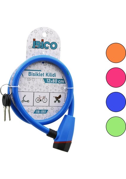 Anahtarlı Plastik Kafa Bisiklet Kilit Çelik Tel Renkli Kılıf 12MMX80CM (5256)