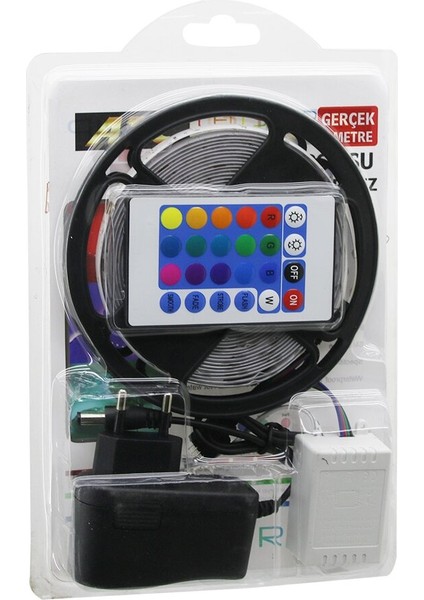 Atc LED Strıp El-07-Rus-K 5mt Kumandalı - Adaptörlü Rgb Renkli Şerit LED IP65=SU Geçirmez SMD=2835 54LEDS/M (5256)
