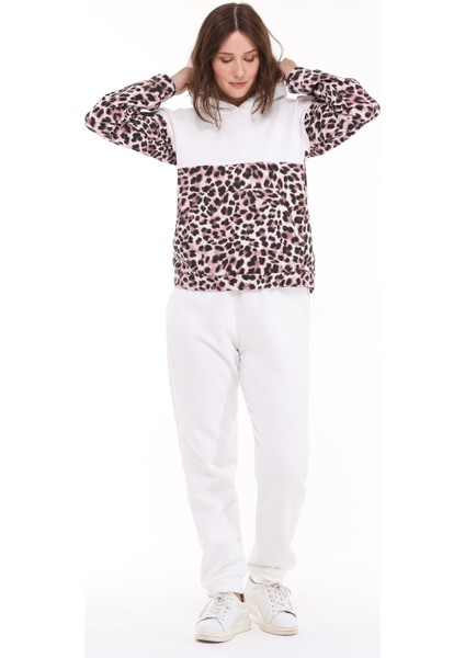 Kadın Leopar Desenli Üç Iplik Şardonlu Alt Üst Eşofman Takımı modelleri