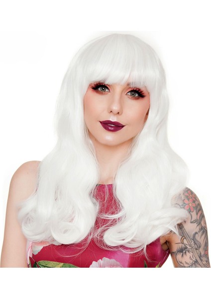 Beyaz Renk Kahküllü Dalgalı Uzun Parti Peruğu (5256) modelleri