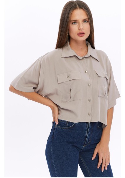 Viskon Kumaş Bej Kadın Gömlek indirimleri