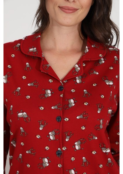 %100 Pamuk Uzun Kol Boydan Düğmeli Cepli Kadın Pijama Takımı 98302-303 fırsatları