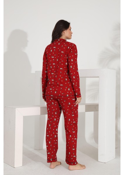 %100 Pamuk Uzun Kol Boydan Düğmeli Cepli Kadın Pijama Takımı 98302-303 indirimleri