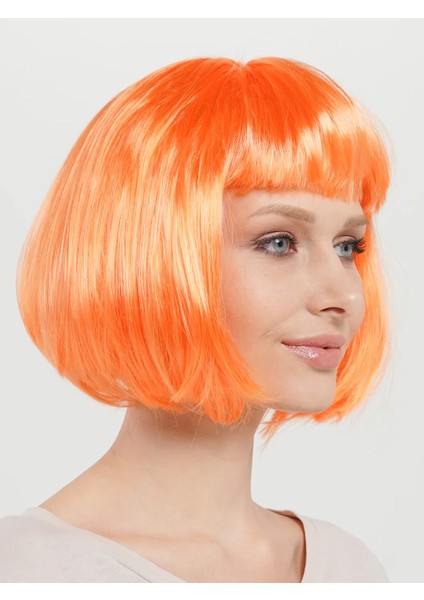 Neon Turuncu Renk Açık Turuncu Küt Parti Peruğu Kısa Takma Saç (5256) fırsatları