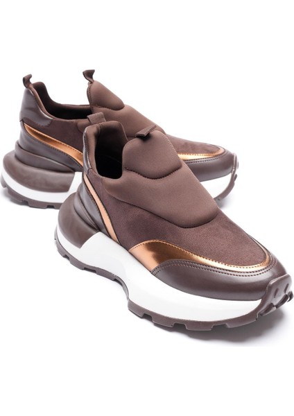 Kadın Streçli Spor Ayakkabı Bronz Detaylı Kahve Bravina