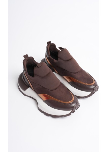 Kadın Streçli Spor Ayakkabı Bronz Detaylı Kahve Bravina modelleri