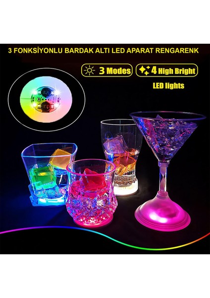 Renkli LED Işıklı Bardak Altlığı - Dekoratif (12 Adet, Pilli) (5256) fiyatları