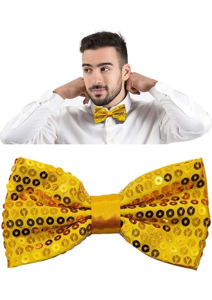 Gece Işıltısı Altın Payetli Pullu Papyon 7x2 cm (5256) modelleri