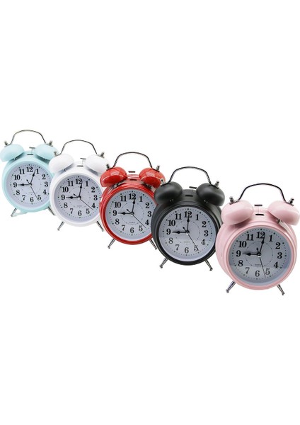 Büyük Klasik Model Masa Çalar Saat Pilli - Ledli Işıklı Yuvarlak - Renkli Metal Kasa ÇAP:15CM (5256)