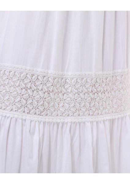 Güpür Detaylı Astarlı Keten Kumaş Uzun Etek