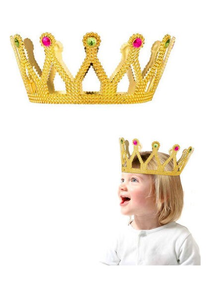 Altın Renk Çocuk ve Yetişkin Uyumlu Kraliçe Tacı Prenses Tacı 8X25 cm (5256) fiyatları