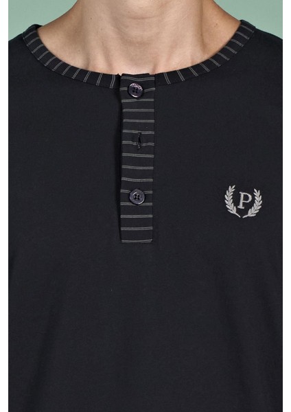 Erkek Siyah Uzun Kollu Şerit Detaylı Düğmeli Yaka Pijama Takımı C1T3N91 indirimleri