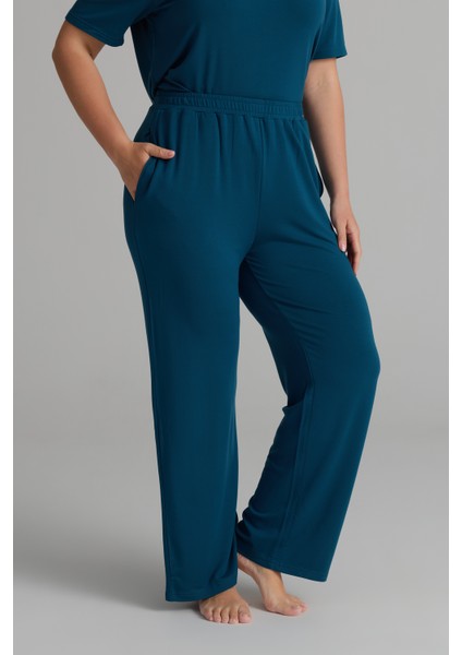 Kadın Plus Size Modal Iki Iplik Cepli Pantolon