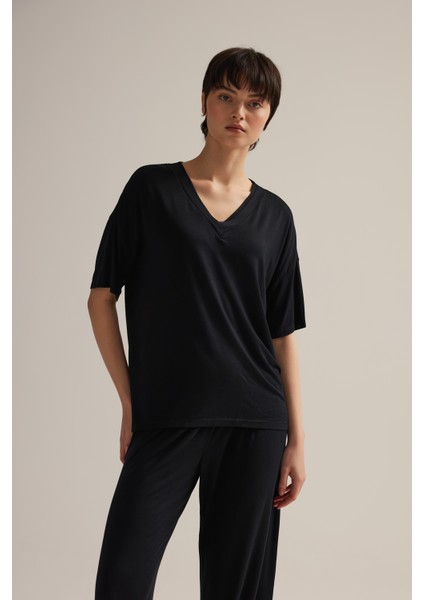 Kadın Viskon Kısa Kollu V Yaka Pijama Üstü fiyatları