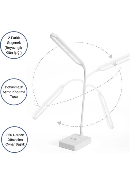 Ince Uzun Usbli Dokunmatik 3 Kademeli 360 Derece Özel Göz Korumalı LED Lityum Masa Lambası (5256) fırsatları